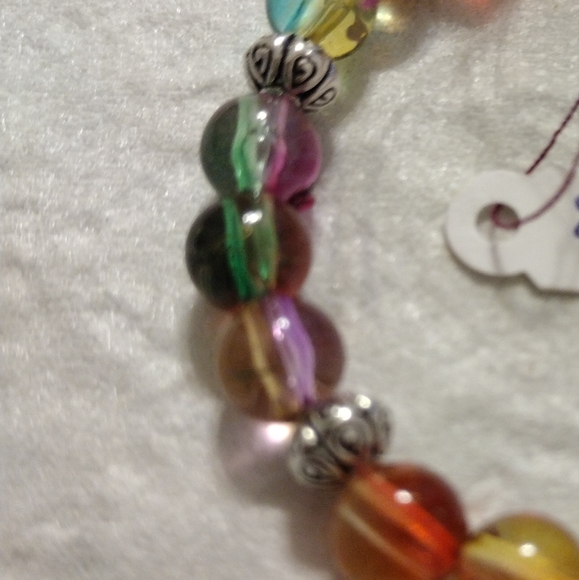Artemis's Gems custom-made beaded bracelet with rainbow beads and silver spacers - Picture 2 of 4